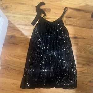 Black sequin mini dress with bow tie detail